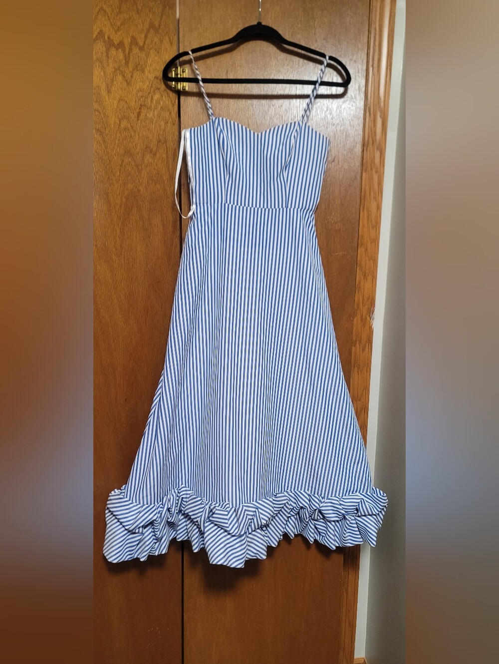 Gianni Bini Blue & White Striped Ruffle-Hem Sundress Size 2